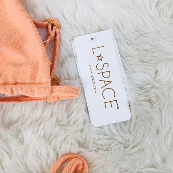 L*SPACE Peach Terrycloth Triangle String Bikini Set Brittany Lennox XS Small New - Picture 6 of 12